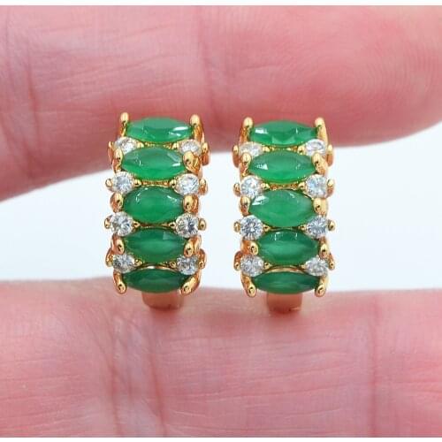 Gold Color Fashion Green Cubic Zirconia CZ Huggie Hoop Earrings for Women
