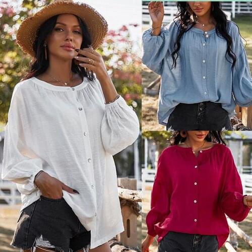 Fashion Shirts for Women Street Style Casual Loose Button Patchwork Solid Woman Tshirts O-neck Long Sleeve Zip-up Clothes Women