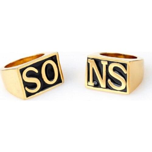 2Pcs SOSN Gold stainless steel mens rings Size US7-15