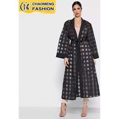New Arrival Abaya Dubai Black Plaid Kimono Cardigan Turkish Islamic Clothing Muslim For Women Hijab Dress Caftan Ramadan Oman