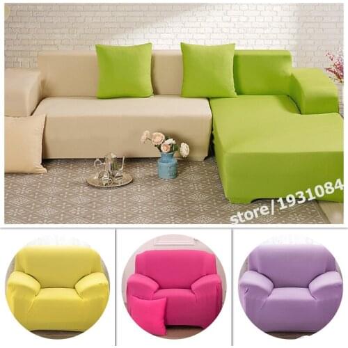 Solid Color Sofa Cover L-shaped Sofa Covers Elastic Universal Wrap Entire Sofa Slipcover 16 Colours Single/Two/Three/Four-Seat