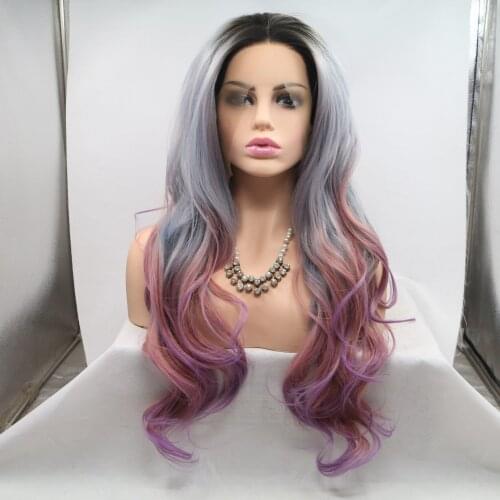 Synthetic Lace Front Wig Cosplay Lolita Colored Black Gray Purple Long Curly Hair Body Water Wave Frontal Wigs For Black Women