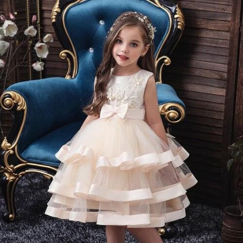 Princess dress New girl embroidered mesh dress kids popular round neck short sleeve cake fluffy vestido kids dresses for girls