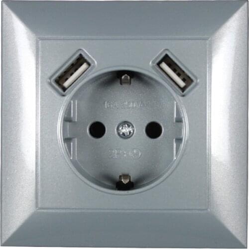 USB Wall Socket charger Free shipping Double USB Port 5V 2A usb wall outlet high quality Grey color V4-01