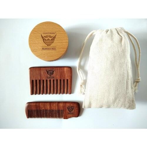 Round Boar Bristle Beard Brush&Wide/Fine Tooth Comb For Men Gift Beard Care Linen Bag Can Engrave Logo