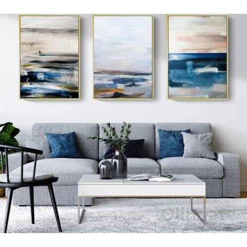 Blue Abstract Landscape Wall Art Canvas Painting Wave Nordic Posters and Prints Wall Pictures for Living Room Modern Decor Gift