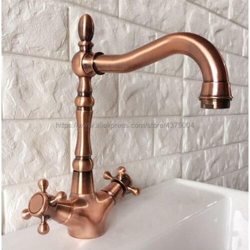 Bathroom Faucet Antique Red Copper Double Cross Handles Bathroom Basin Faucets Deck Mount Mixer Taps Nrg054