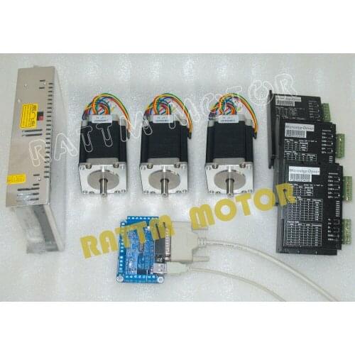 3Axis CNC controller kit 3PCS Nema23 stepper motor Dual shaft 76mm,3A,270oz-in & FMD2740C Driver 4A,50V & Power supply & board
