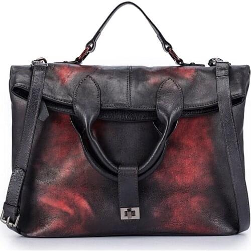 2020 vintage cow leather women handbag soft large shoulder bags OL business briefcase