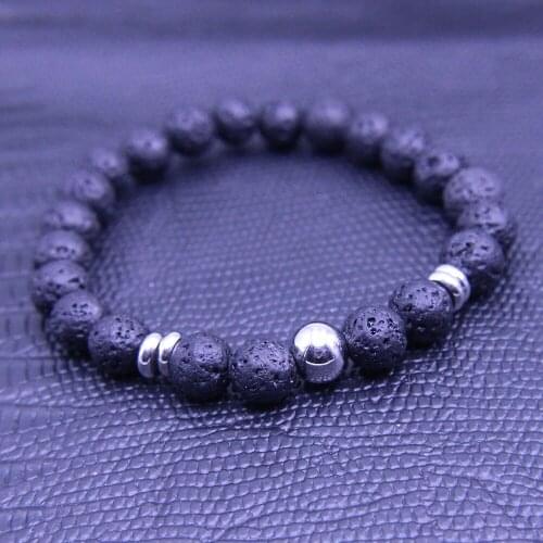 Wonlee Winle 8mm Lava Stone Beaded Stretch Bracelets for Men&Women Stainless Steel Ball Charms Strand Bracelet