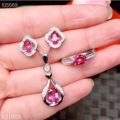 KJJEAXCMY boutique jewelry 925 sterling silver inlaid natural powder topaz female ring necklace pendant earrings set support det