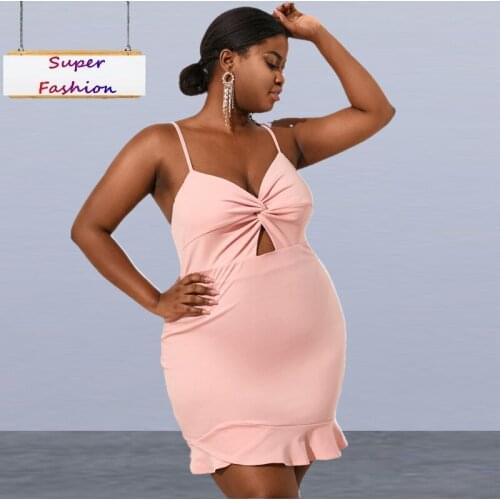 L-4XL plus size women clothing fashion dress solid color hollow halter sleeveless club sexy mini dress Wholesale Dropshipping