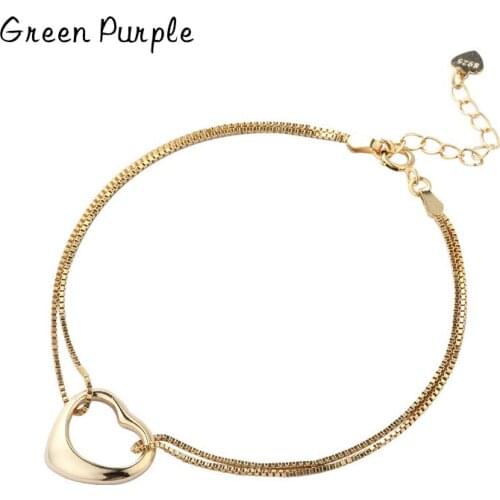 Real 925 Sterling Silver Romantic Love Heart Pendant Punk Box Link Chain Charm Bracelet for Women Korean Wedding Jewelry Gift