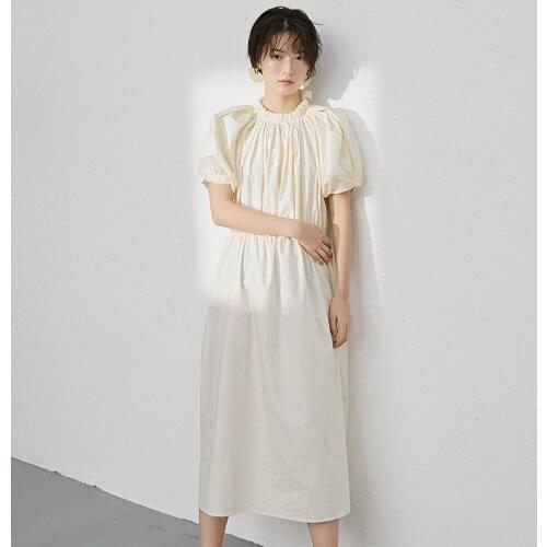 VanessaLiu torn pleated collar bubble sleeve dress womens 2020 new womens dress