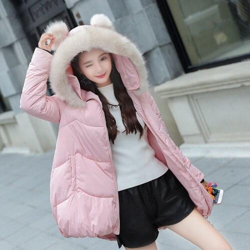 Long Fund Lovely Frivolous Down Woman 2019 Winter New Pattern Even Cotton Cap Serve Solid Color Clothes Loose Coat