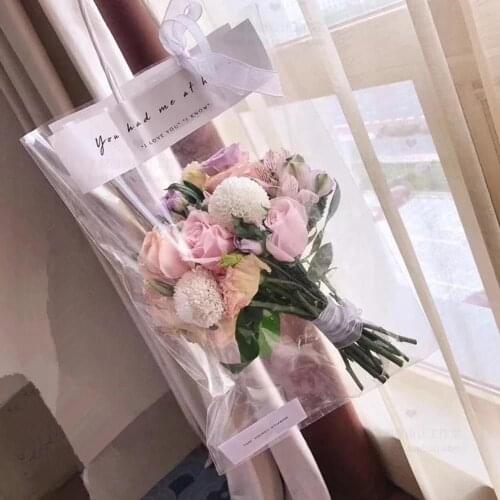 10Pcs Florist Decoration Long Tote PVC Clear Bag Flower Bouquet Bagging Portable Transparent Gift Bag Collocation Packaging Bags