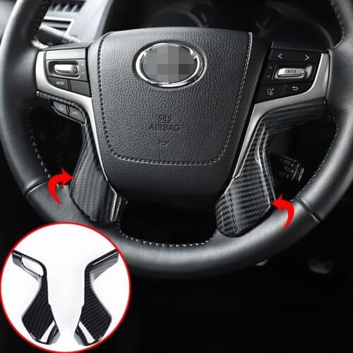2pcs For Toyota Land Cruiser Prado FJ150 2018-2019 ABS Carbon fiber Steering Wheel Decorative Cap Trim Car Styling