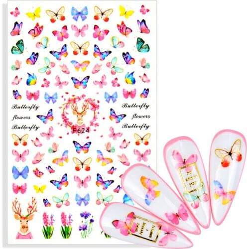 2021 Newest Holographic Butterflies Nails Art Manicure Stickers Leaf Flower Decals Spring Theme Bouquet Nail Decoration Manicure