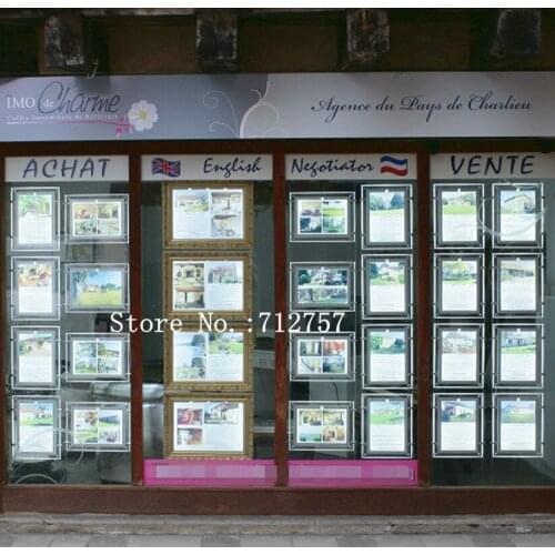 24PCS A3 Single Sided Acrylic Frame LED Light Pocket Real Estate Agent LED Window Display A3 LED Frames Landscape/Portrait