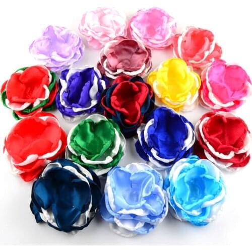 24 pcs/lot , 3.15" Satin Burned Petal Layered Flowers Handmade Flower Flat Back