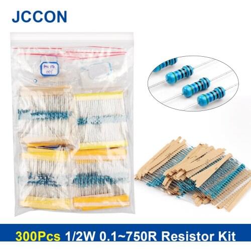 300Pcs 1/2W 0.1~750R Metal Film Resistor Assorted Kit 30Values x 10Pcs=300Pcs Sample Kit Resistors Assortment Kit 0.1R 1R 2R