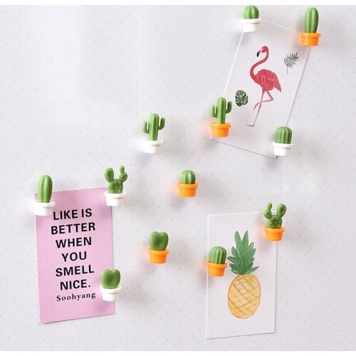 6pcs Fridge Magnets Cute Mini Succulent Plant Vase set Magnet Button Cactus Refrigerator Message Sticker Magn