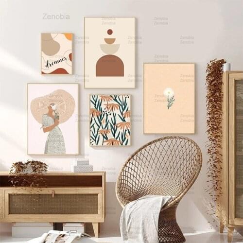 Abstract Retro Flower Wall Art Canvas Painting Girl Body Geometry Curve Nordic Posters and Prints Pictures for Living Room Decor