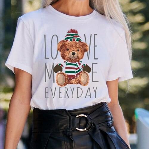 BLINGPAW Teddy Bear Life Love Me Everyday Letter Print T-shirt White Cotton Unisex Top&Tees Summer Custom Tee Shirts