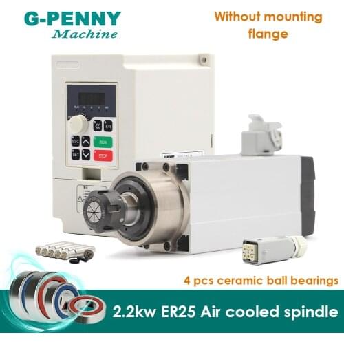 New sale ! 220v 2.2kw ER25 air cooled wood spindle 4pcs bearings Ceramic ball bearings high quality 0.01mm & 2.2kw VFD/Inverter