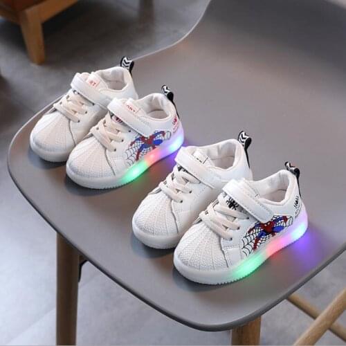 Disney Spiderman Led Shoes Light up Children Spring Kids Shoes Glowing Sport Sneakers for Girls Flashing Soft Boys shoe