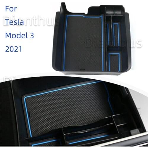 For Tesla Model 3 Model3 2021 Car Central Armrest Storage Box Organizer Case Interior Accessories