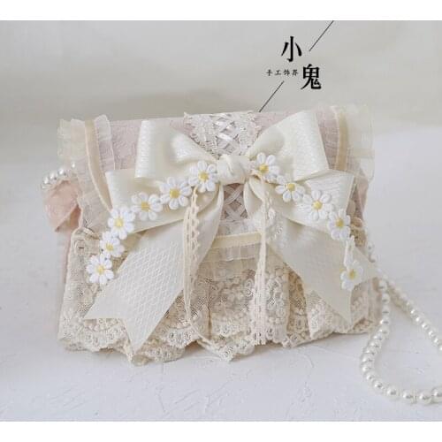 Lolita Mori Girl Lolita Elegant Daisy Handbags Pearl Chain Lace Chain Crossbody Bag