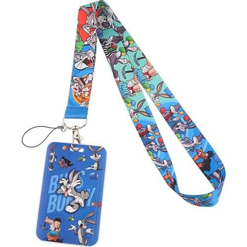 ER621 Funny Rabbit Cartoon Blue Lanyard Card ID Holder Car KeyChain ID Card Pass Gym Phone Badge Kids Key Ring Holder Jewelry