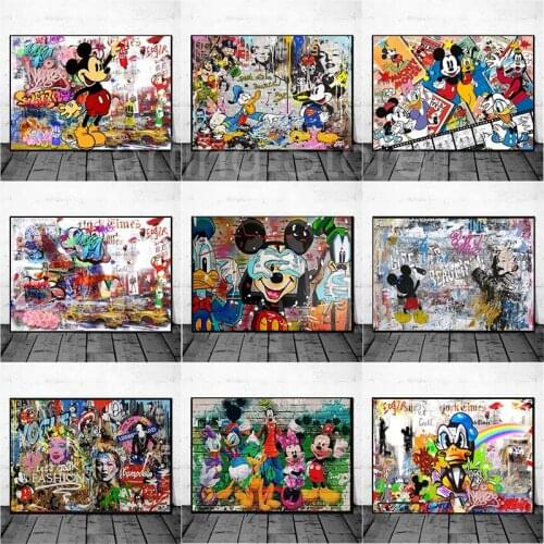 Graffiti Poster And Prints All You Need Is Love Abstract Mickey Mouse Disney Art Painting On The Wall Decor Canvas Pictures