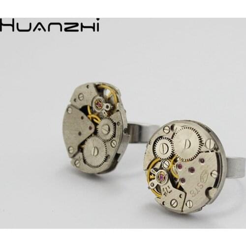 HUANZHI 2020 New Punk Individuality Cool Guy Steam Gear Movement Adjustable Metal Rings for Women Man Couple ring