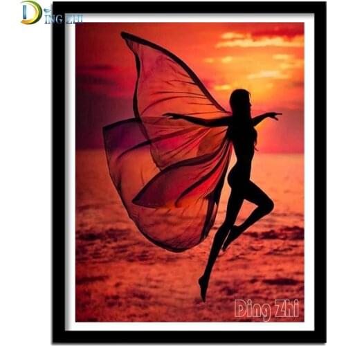 Full Square/Round Diamond Painting Cross Stitch Kit Dancing Elf 5D DIY Diamond Embroidery Girl Sunset Glow Mosaic Home Decor