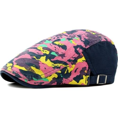 New Casual Mens Hat Retro Beret Womens Cotton Sunshade Camouflage Herringbone Flat Top Cap Entertainer Pointed Newsboy Hat