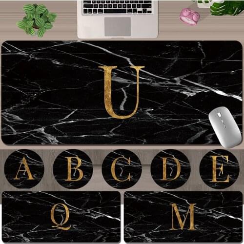 Computer Mouse Keyboard Pad Anti-slip Gaming Mouse Pad Large Size 30x60CM 30x80CM PU Leather Black Marble Letter Printing Series