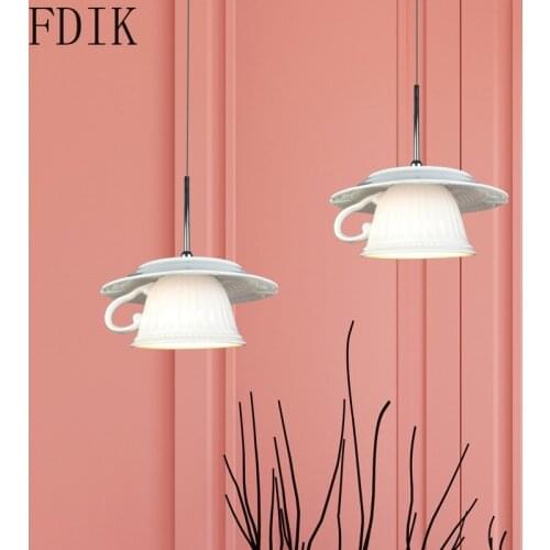 Creative Ceramics Pendant Lights Cup Tea Led Hanging Lamp for Home Dinning Room Kitchen Modern Light Fixtures Bedroom Luminaire