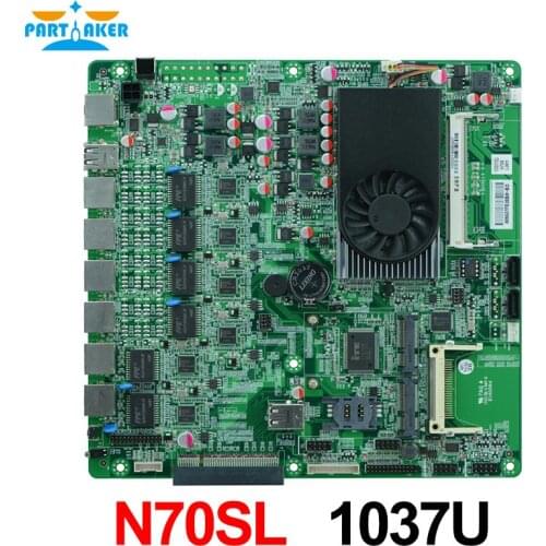Firewall motherboard N70SL supports Intel 1037U/1.80GHz Dual core processor with 6*USB/2*COM for 6 LAN