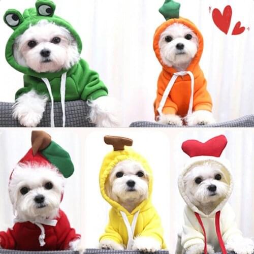 Dog Hoodies Cute Plush Dog Coat Apparel For French Bulldog Pet Halloween Frog Fruit Cosplay Costume Small Dog Jacket
