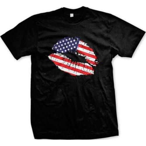 USA Flag Lips Love America Patriotic United States Stars Stripes Mens T-shirt