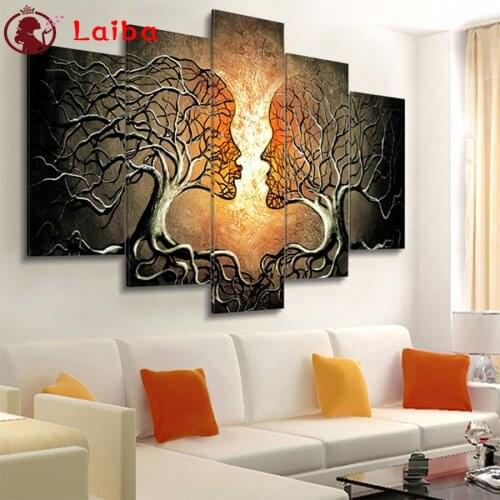 Full square round drill set Abstract kissing tree diamond painting 5d DIY diamond embroidery room decor diamond Painting 5pcs