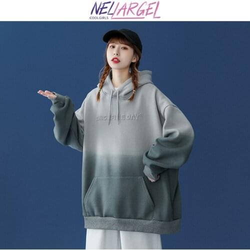 NELLARGEL Women Y2k Drop-dyed Letter Embossed Hoodies 2021 Female Gradient Hooded Pullover Sweatshirts Girl Streetwear Pullovers