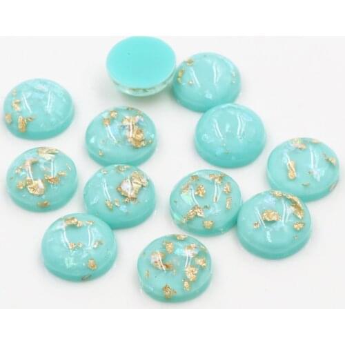 New Fashion 40pcs 12mm 8mm 10mm Light Apple Blue Colors Built-in metal foil Flat back Resin Cabochons Cameo