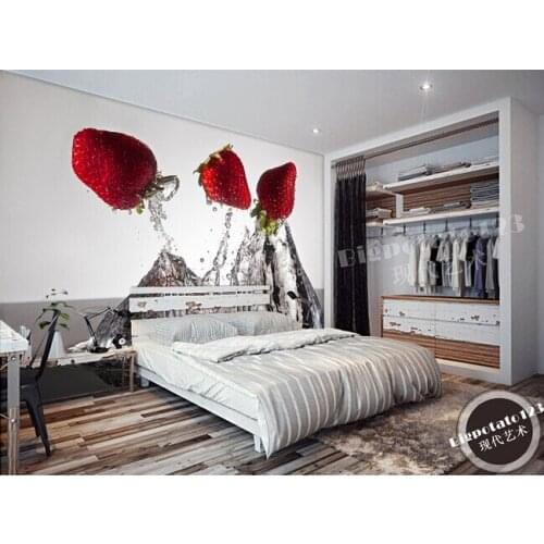 The latest 3D murals, the water jump strawberry restaurant de parede Papel, living room TV sofa bedroom wall paper