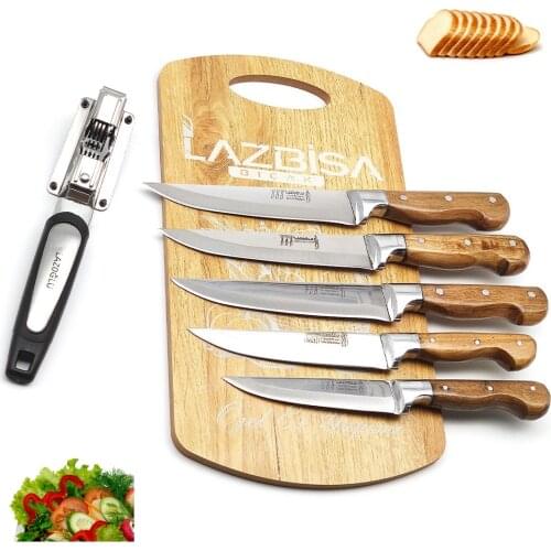 Knife Chef Knife Set of 7 Kitchen Knives Sharpener Cutting Board Meat Bread Vegetable Fruit Knife
