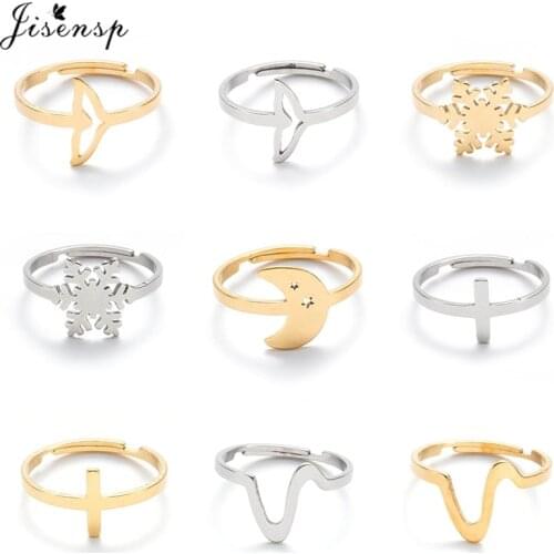 Simple Female Snowflake Finger Rings Geometric Fish Tail Cross Wave Star Moon Opening Ring for Women Girls Christmas Jewelry Gif