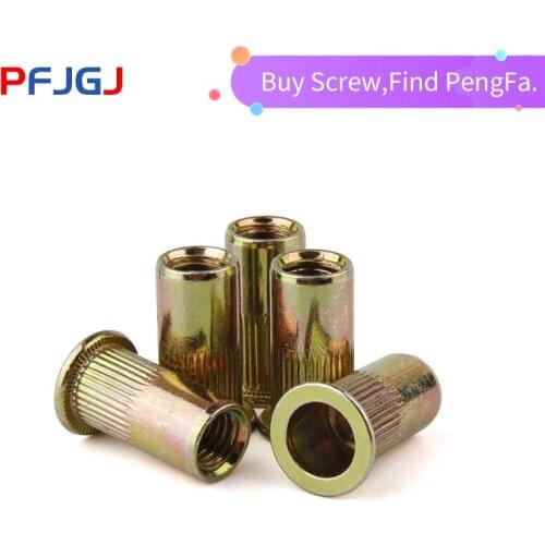 Peng Fa M3 M4 M5 M6 M8 M10 Color Zine Plated Iron Fe Carbon Steel Flat Head Insert Nutsert Rivnut Knurled Blind Pull Rivet Nut