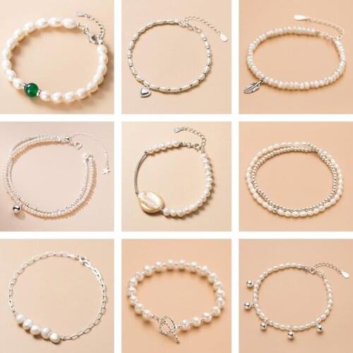 PONYKISS Trendy S925 Sterling Silver Natural Pearl Glossy Beads Chain Bracelets for Woman Party Fine Jewelry Accessory Minimlist